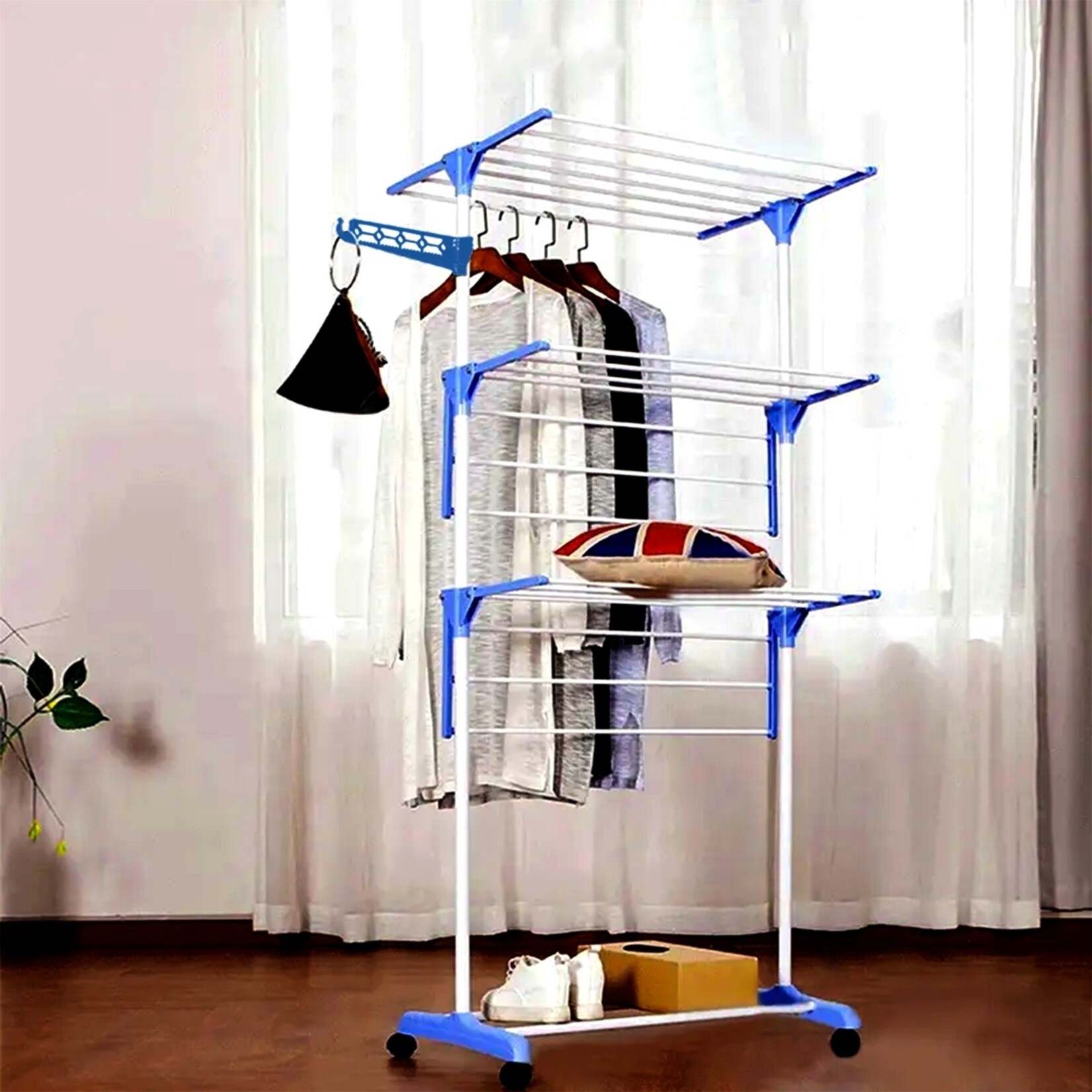 Shine for your daily cleaning Shine Inklapbaar Droogrek / Droogtoren op Wielen – Wasrek met 18 Stangen