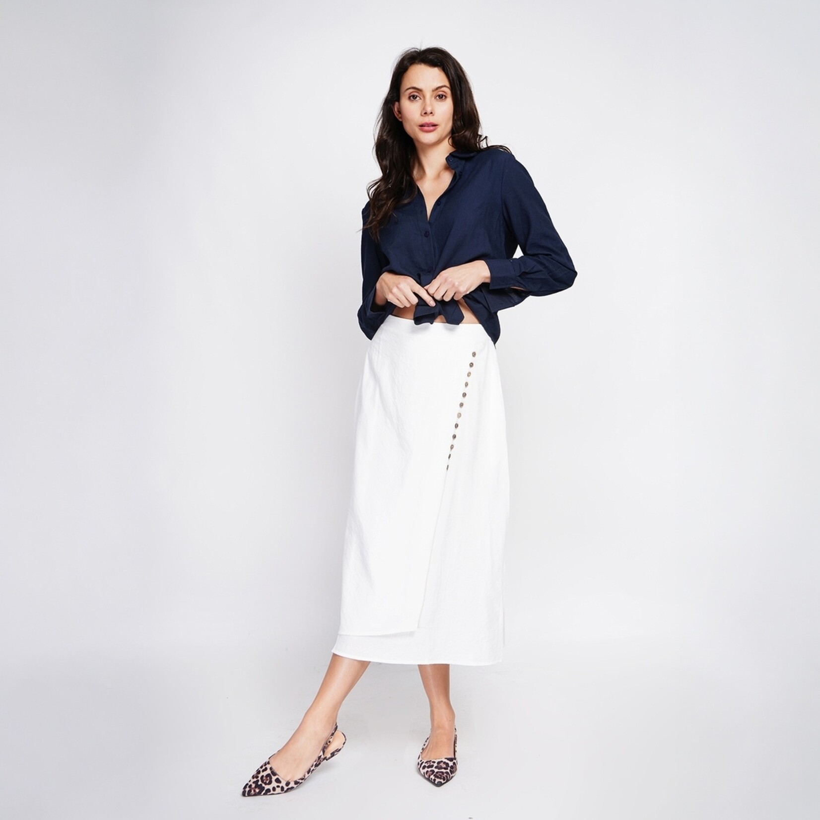 Le Jardin du Lin Le Jardin du Lin Linnen Katoenen Dames Blouse met Klassieke Kraag