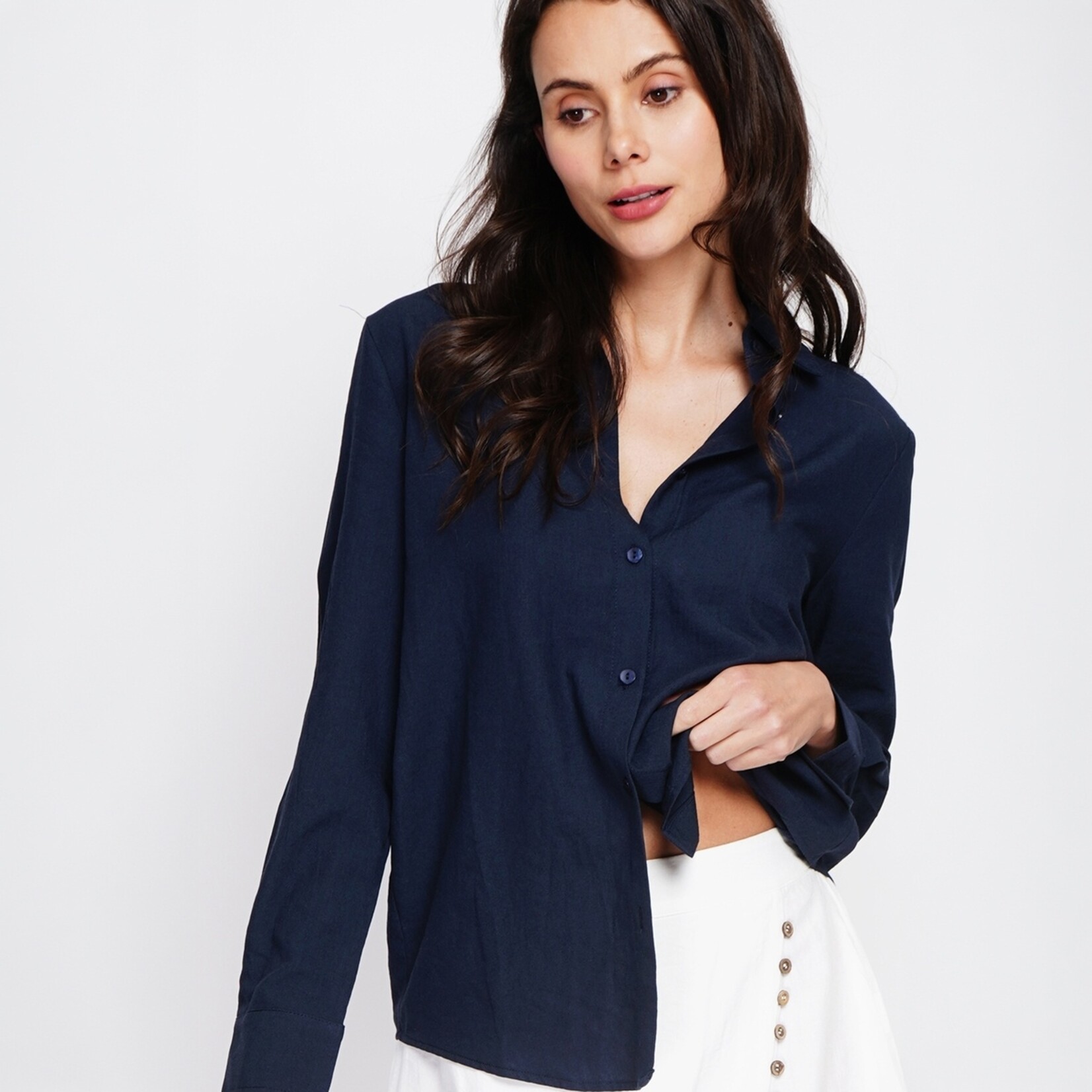 Le Jardin du Lin Le Jardin du Lin Linnen Katoenen Dames Blouse met Klassieke Kraag