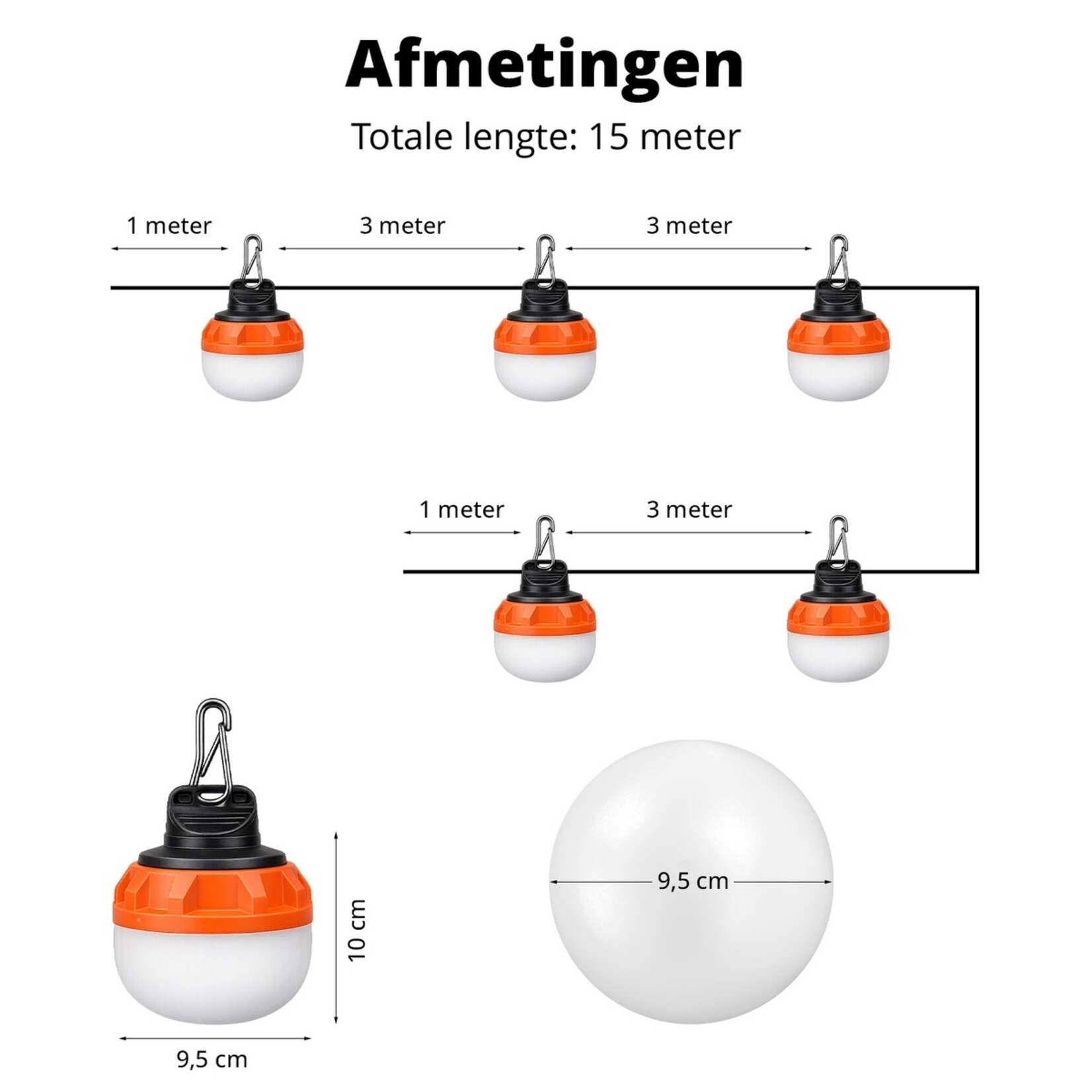 FlinQ FlinQ Construction Work Light Werklampslinger – 1100 Lumen per Lamp – 21 Meter