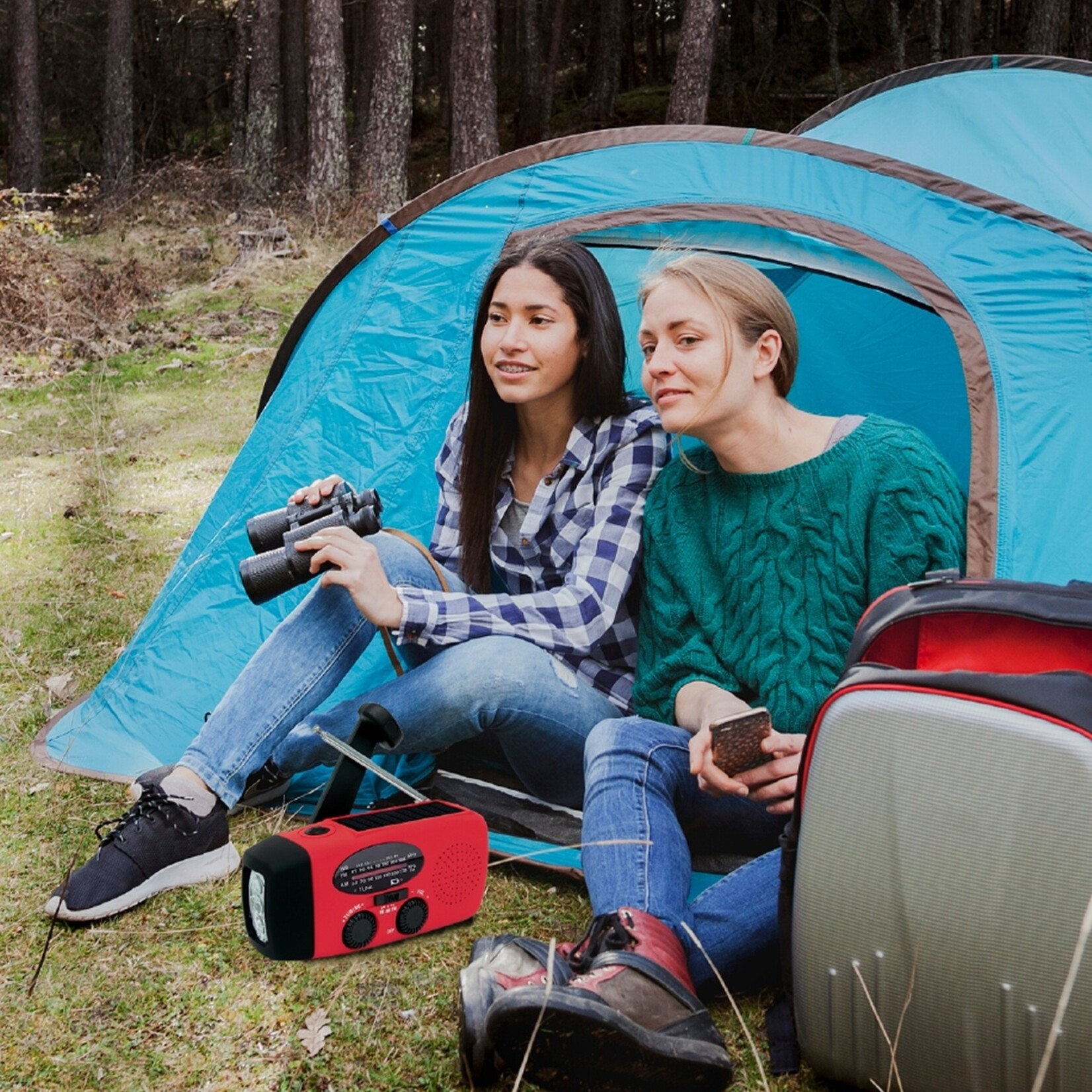 Merkloos AM/FM Noodradio met Zaklamp, Powerbank en 3-in-1 Oplaadopties