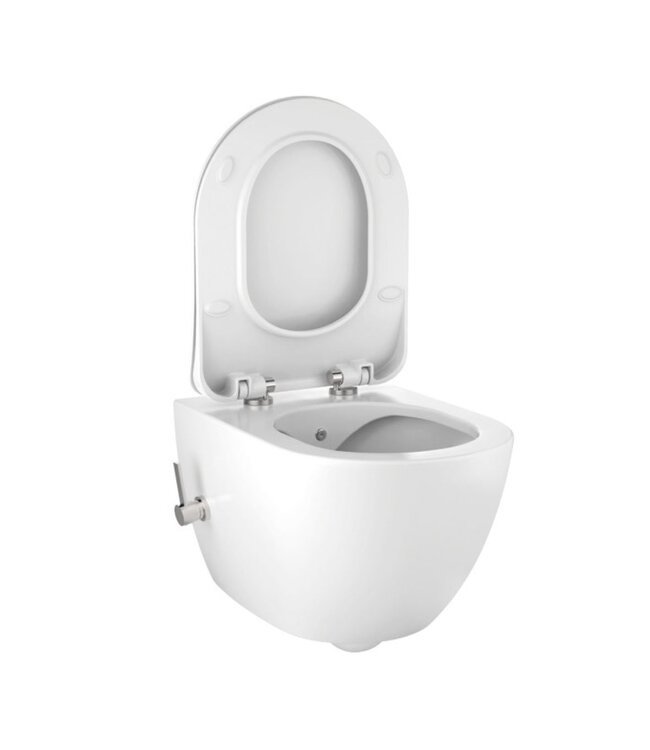 ophang Wc randloos met Bidet + warm/koud water - Mat Wit