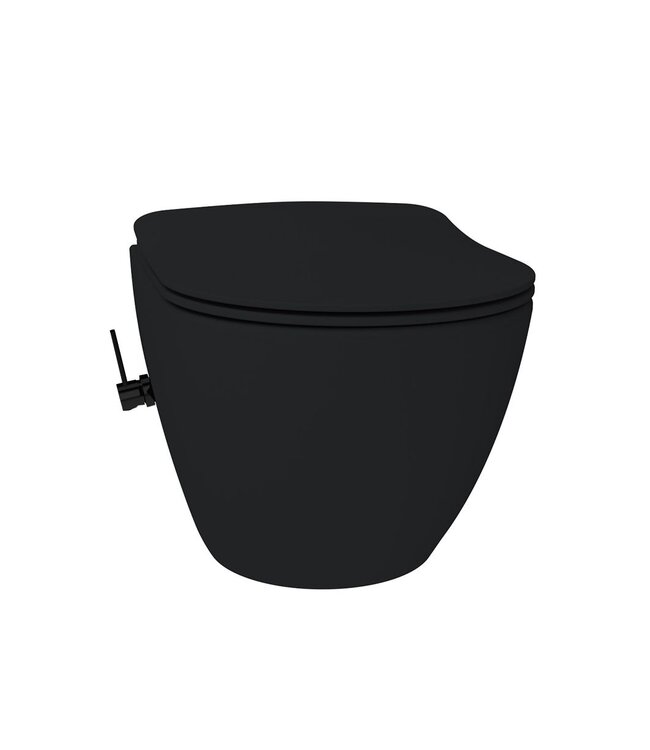 ophang Wc randloos met Bidet + warm/koud water - Mat Zwart