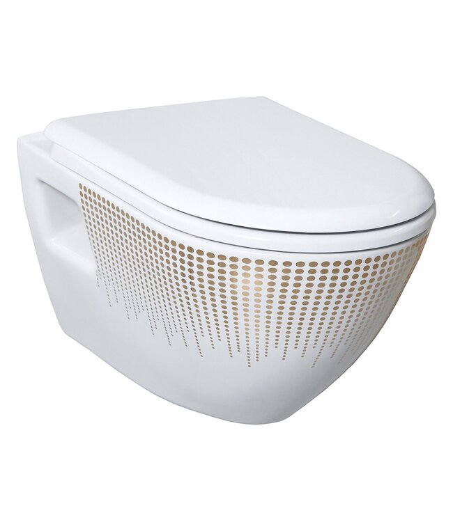 Design ophang Wc met Bidet - Wit met Goud