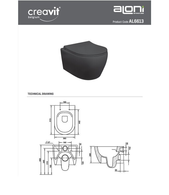 design ophang Wc met Bidet - Mat Zwart
