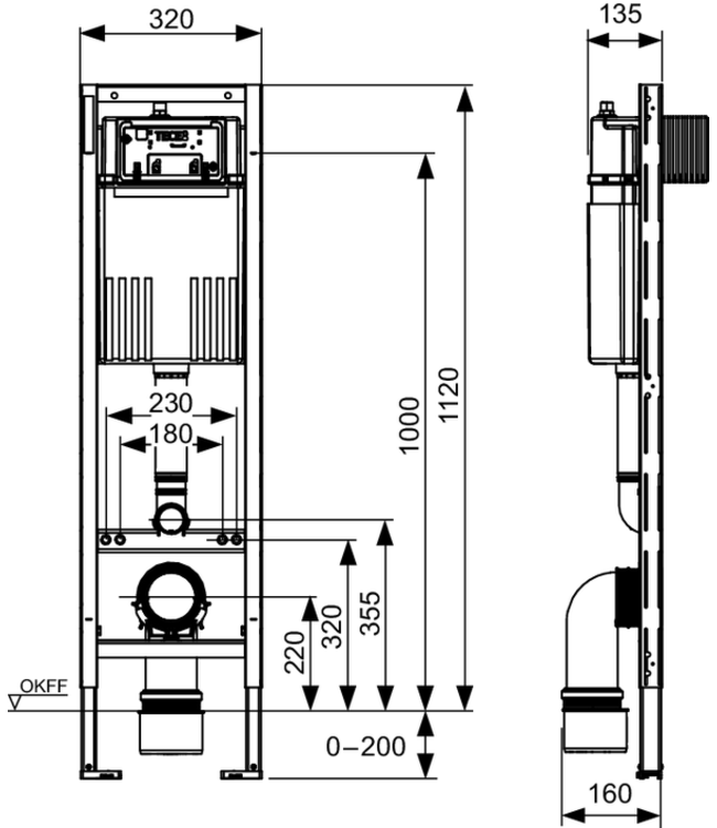 wc-inbouwreservoir met compact 320-spoelkast, bouwhoogte 112 cm
