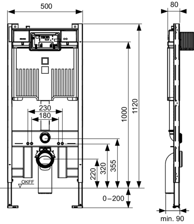 wc-inbouwreservoir met OCTA II-spoelkast 8 cm - bouwhoogte 112 cm