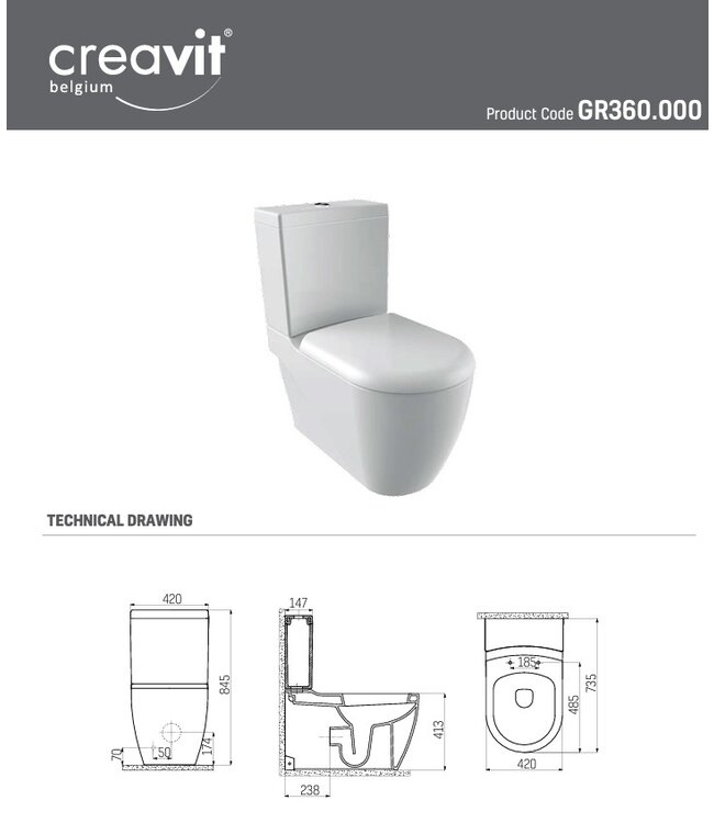 Grande XXL onderpot Wit (muur/onder uitgang)