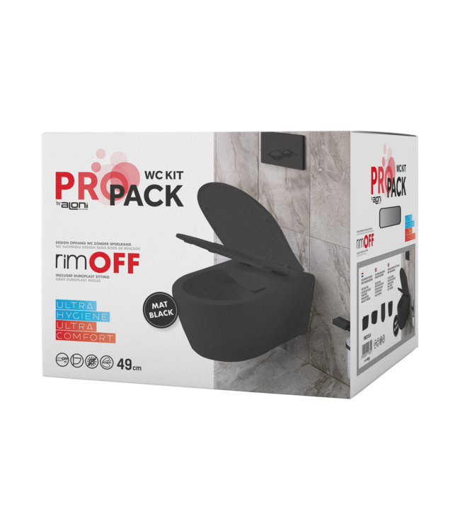 Pro pack wc kit - randloos Wc + Softclose zitting  Mat Zwart