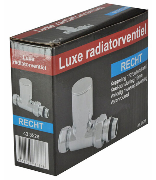 luxe radiatorventiel 1/2''x15 (M22) knel recht chroom