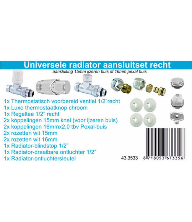 Luxe therm. rad. aansluitset recht chroom