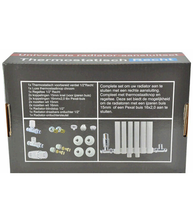Luxe therm. rad. aansluitset recht chroom