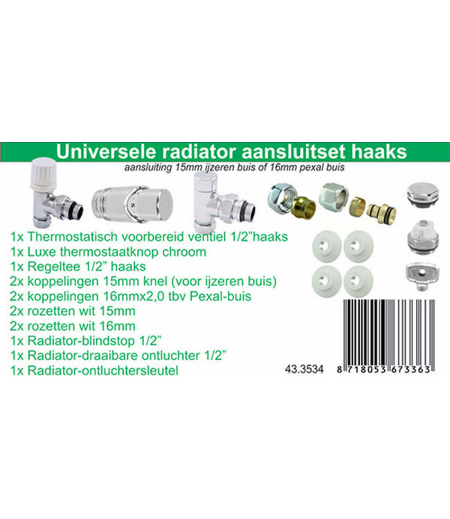 Luxe therm. rad. aansluitset haaks chroom