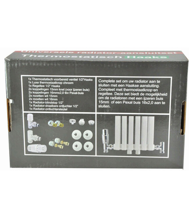Luxe therm. rad. aansluitset haaks chroom