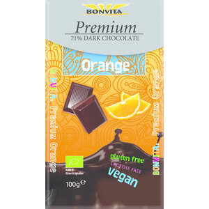 Bonvita 71% Bio-Zartbitterschokolade mit Orange - Glutenfrei Bonvita 71% Bio-Zartbitterschokolade mit Orange - Glutenfrei