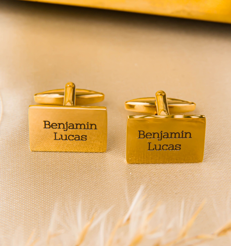 Gepersonaliseerde Manchetknopen 'Rechthoek' I Goud