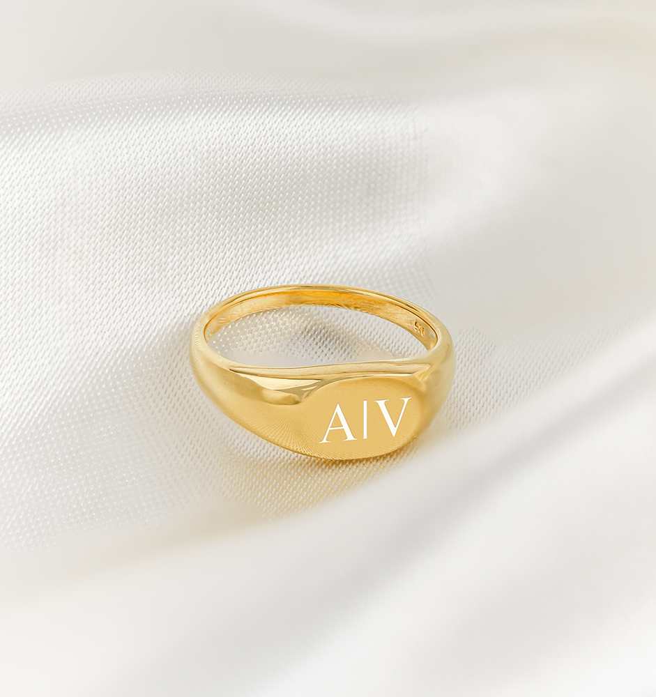 Signet Ring Heren met Initialen | Verguld