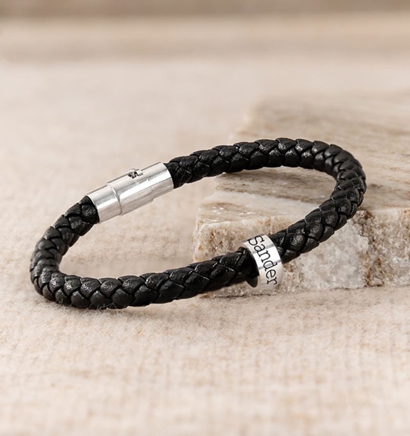 Armband Heren Leer met Naambedel | 1 naam