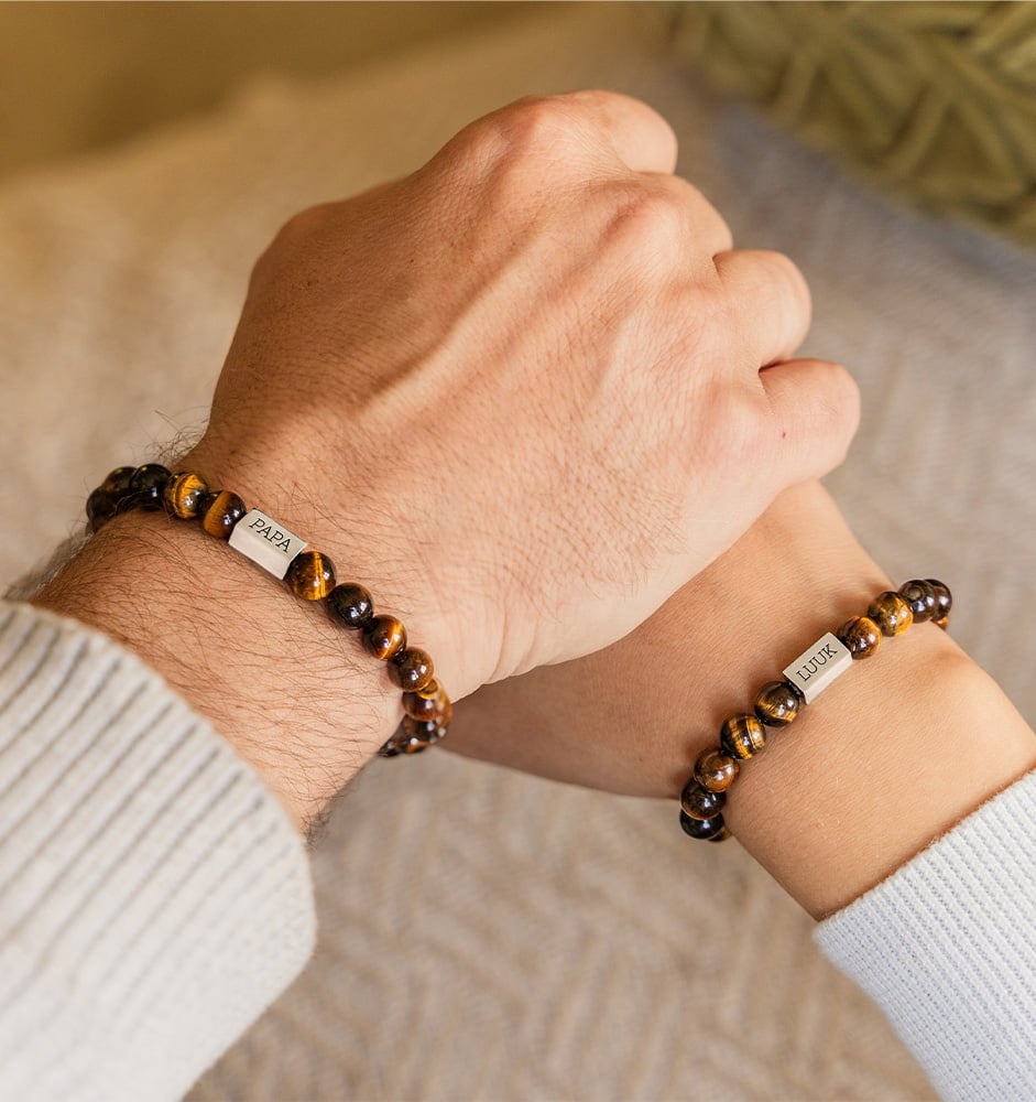 Kralenarmband Vader Zoon Set | Tijgeroog