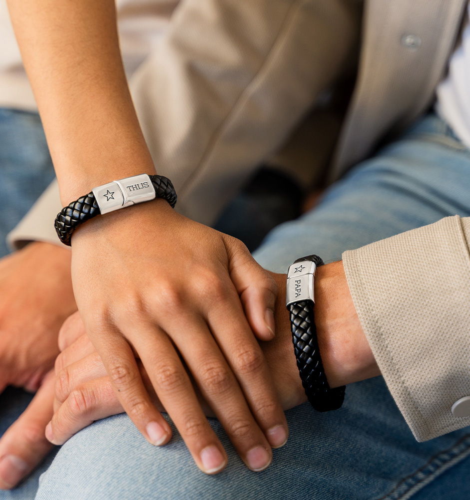 Leren Armband Heren Set | met Gravure