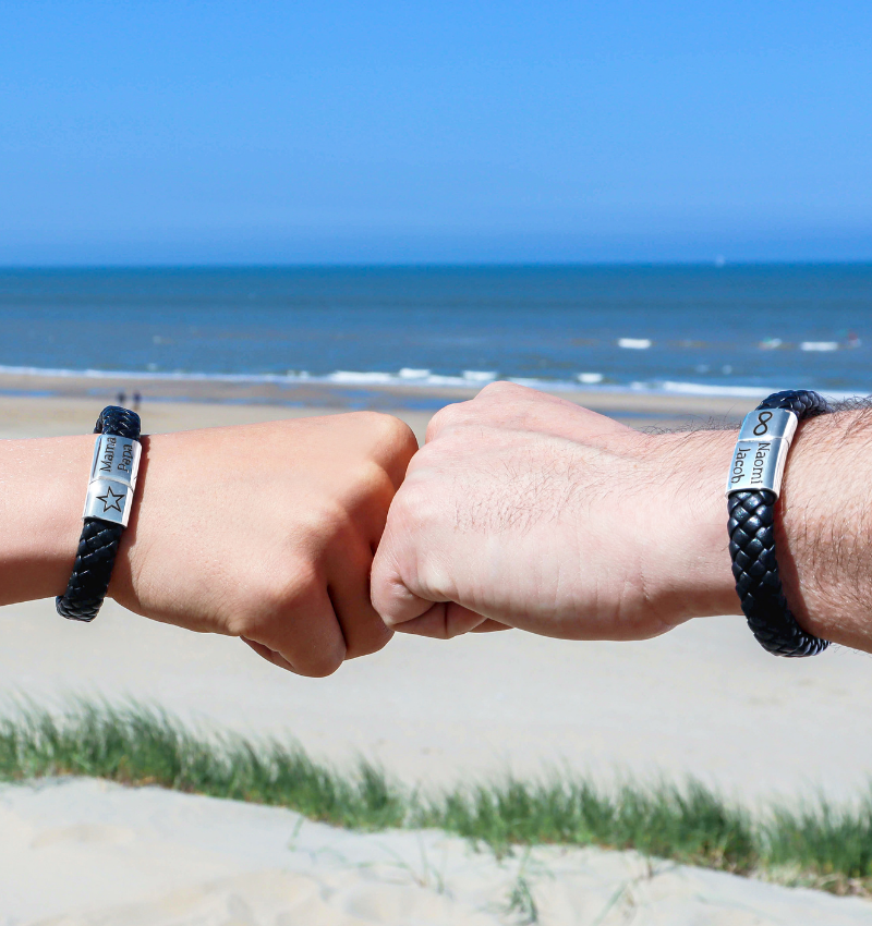 Leren Armband Heren Set | met Gravure