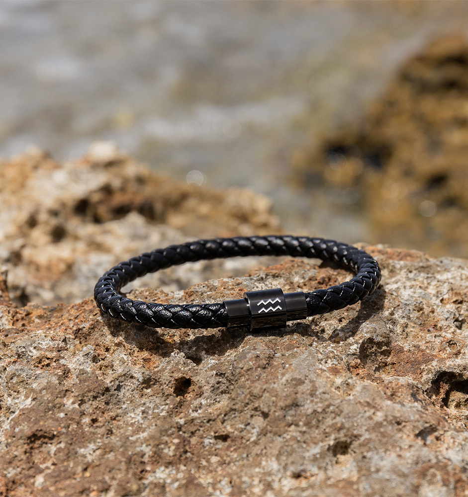 Armband Heren Leer met Sterrenbeeld  | Zwart