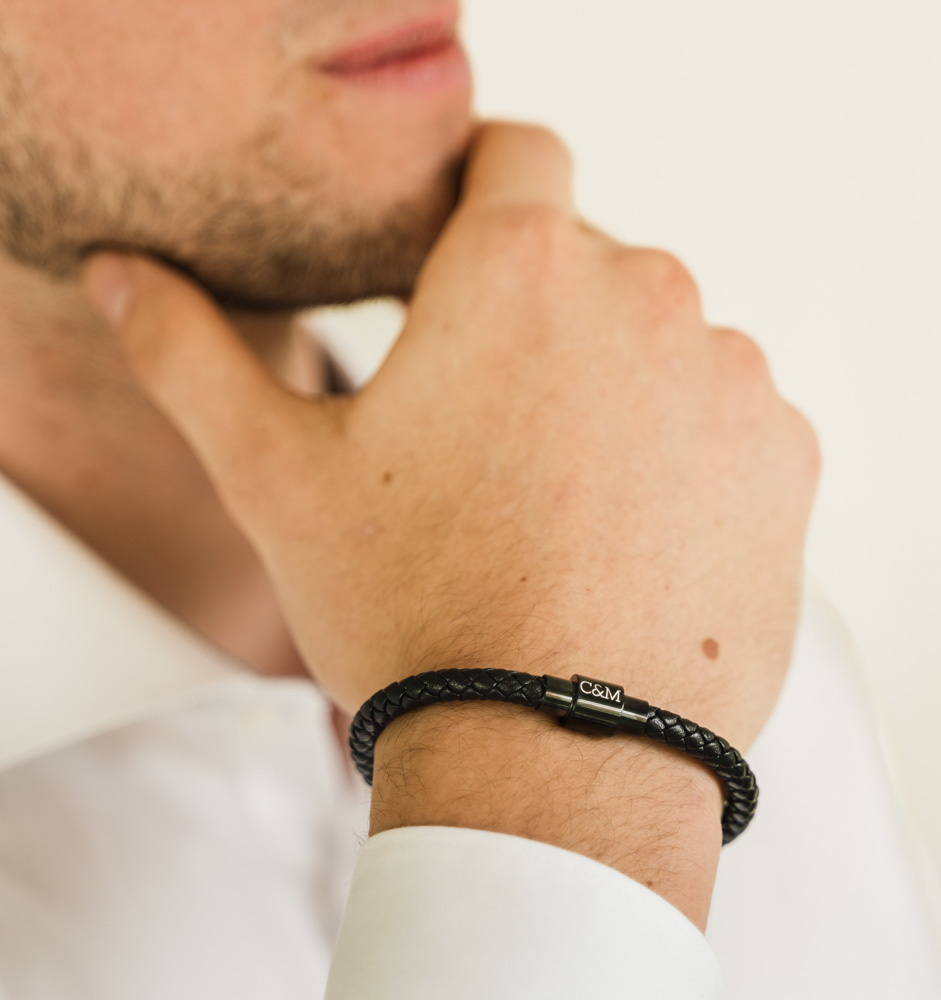 Armband Heren Leer met Sterrenbeeld  | Zwart