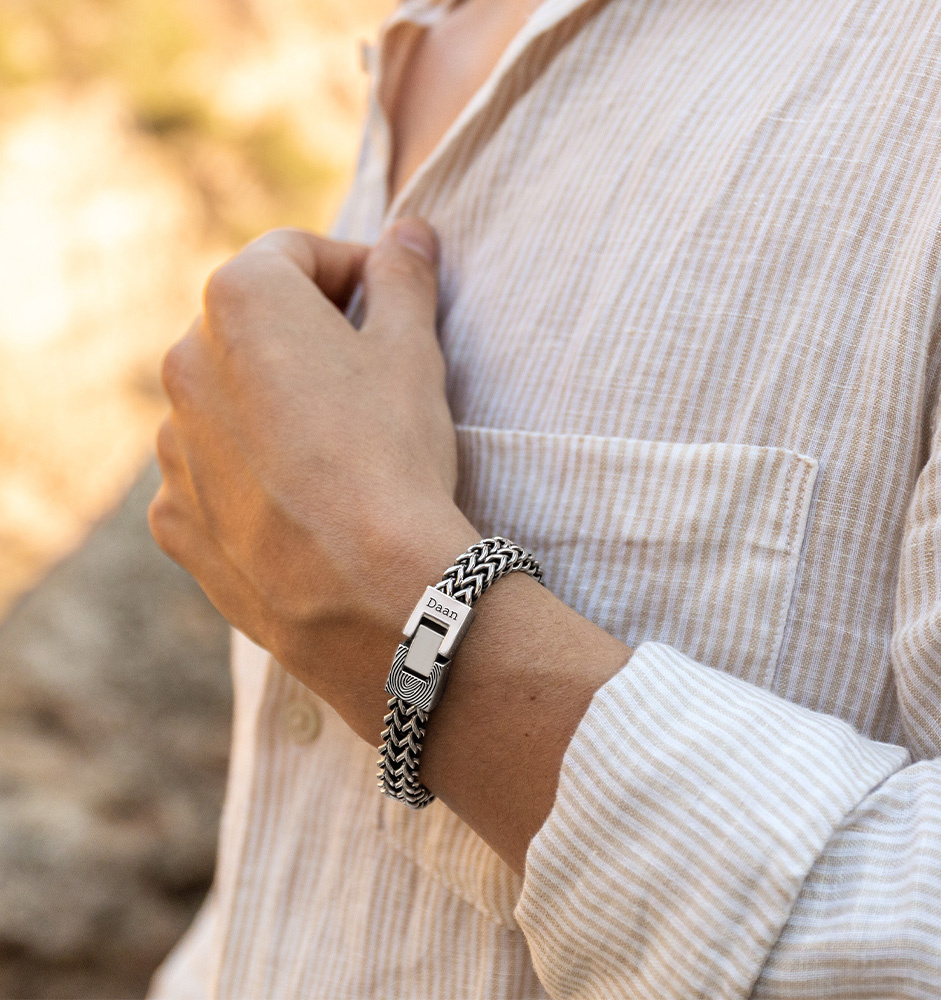 Armband Heren met Vingerafdruk en Naam 'Schakel'