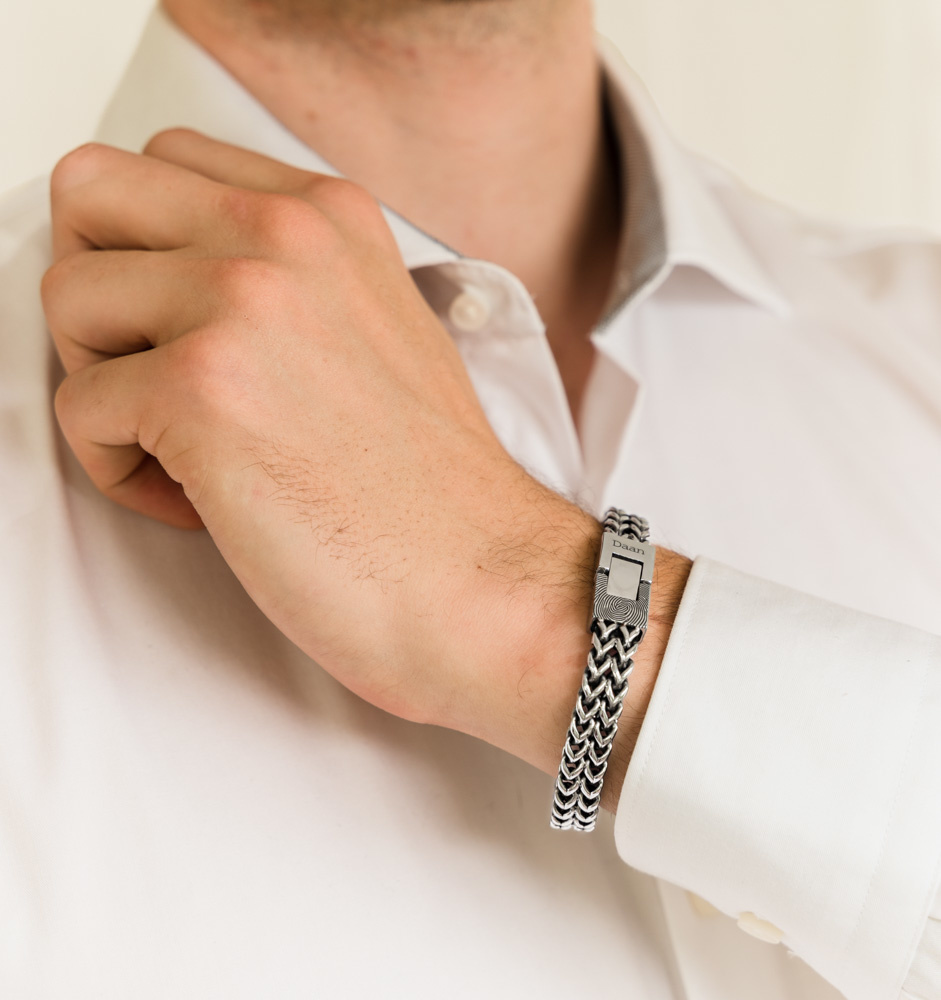 Armband Heren met Vingerafdruk en Naam 'Schakel'