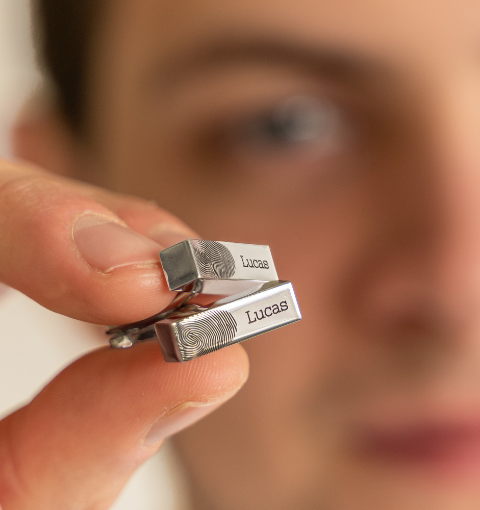 Gepersonaliseerde Manchetknopen met Vingerafdruk en Naam I Goud