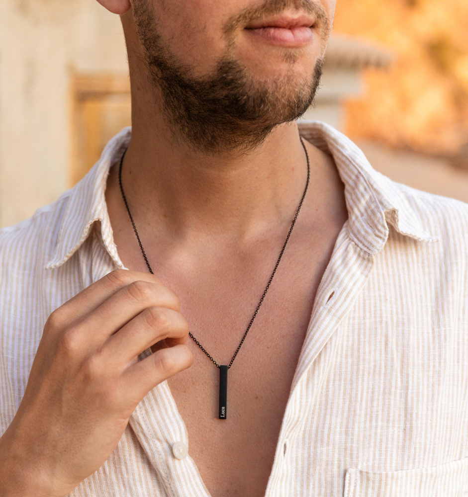 Mannen Ketting met naam 'Bar' | Zwart