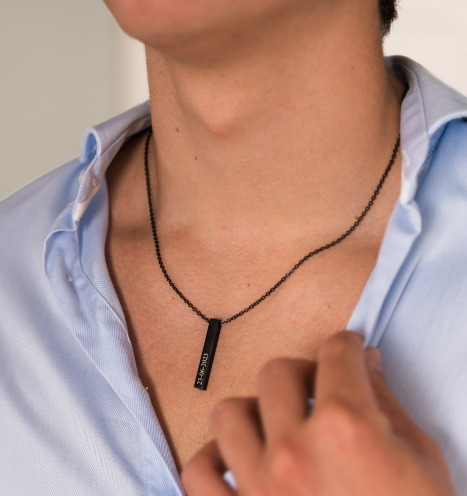 Mannen Ketting met naam 'Bar' | Zwart