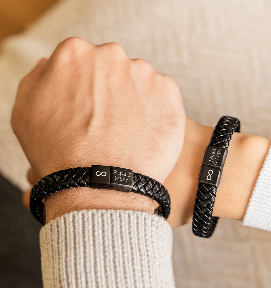 Leren Mannen Armband met Gravure | Zwart