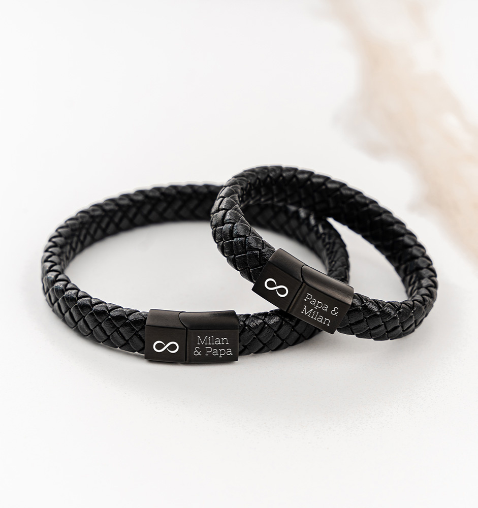 Leren Mannen Armband met Gravure | Zwart