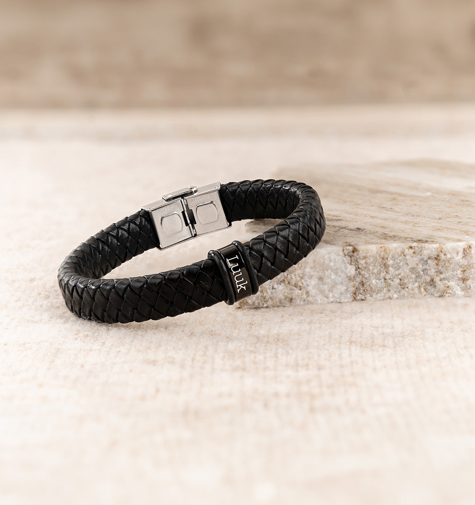Leren Armband Heren ´Rock´ | 1 naam | Zwart