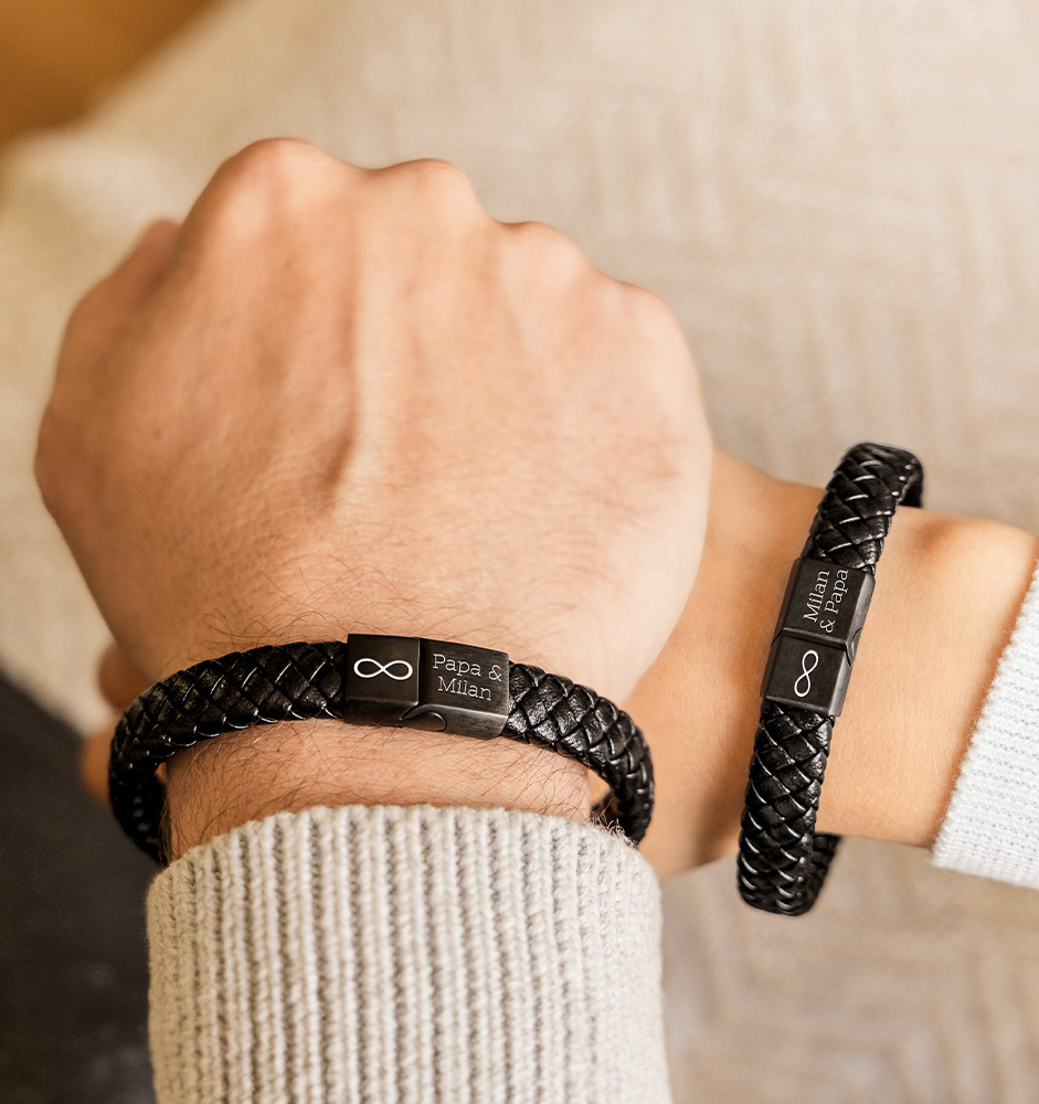 Leren Armband Vader Zoon Set met Gravure I Zwart