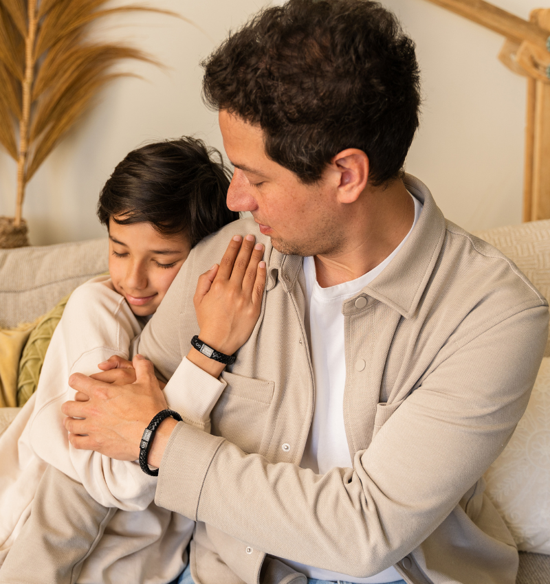 Leren Armband Vader Zoon Set met Gravure I Zwart