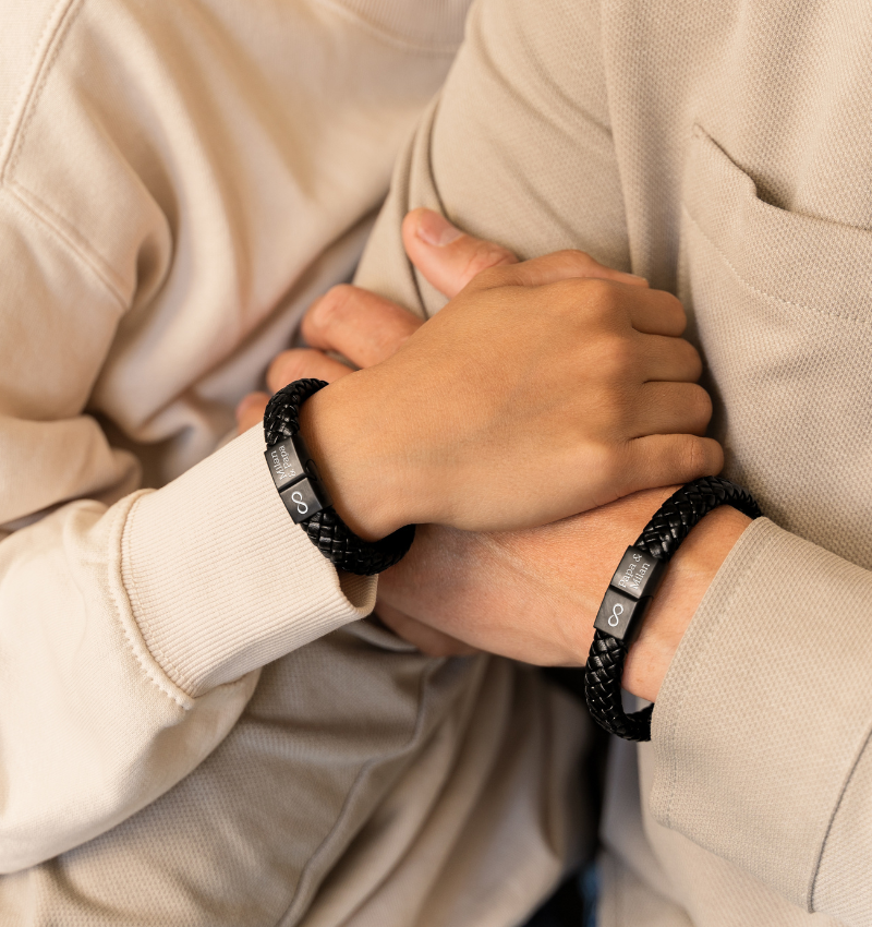 Leren Armband Vader Zoon Set met Gravure I Zwart