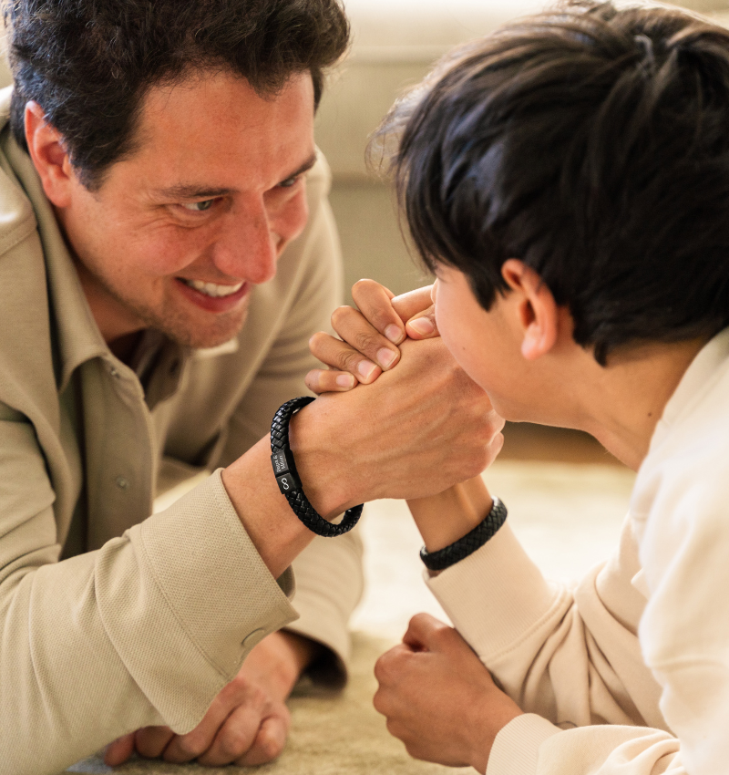 Leren Armband Vader Zoon Set met Gravure I Zwart