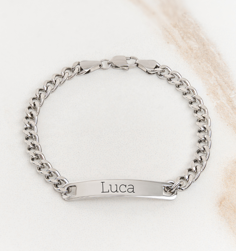 Zilveren Armband Heren 'Bar' | met Gravure