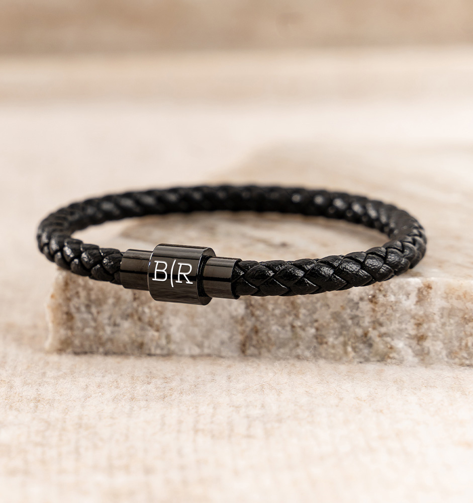 Leren Armband Jongens met Initialen  | Zwart