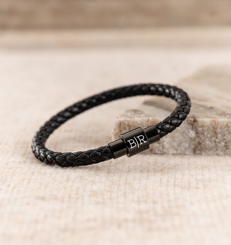 Leren Armband Jongens met Initialen  | Zwart