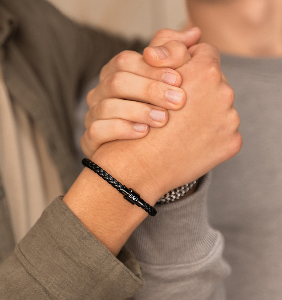Leren Armband Jongens met Initialen  | Zwart
