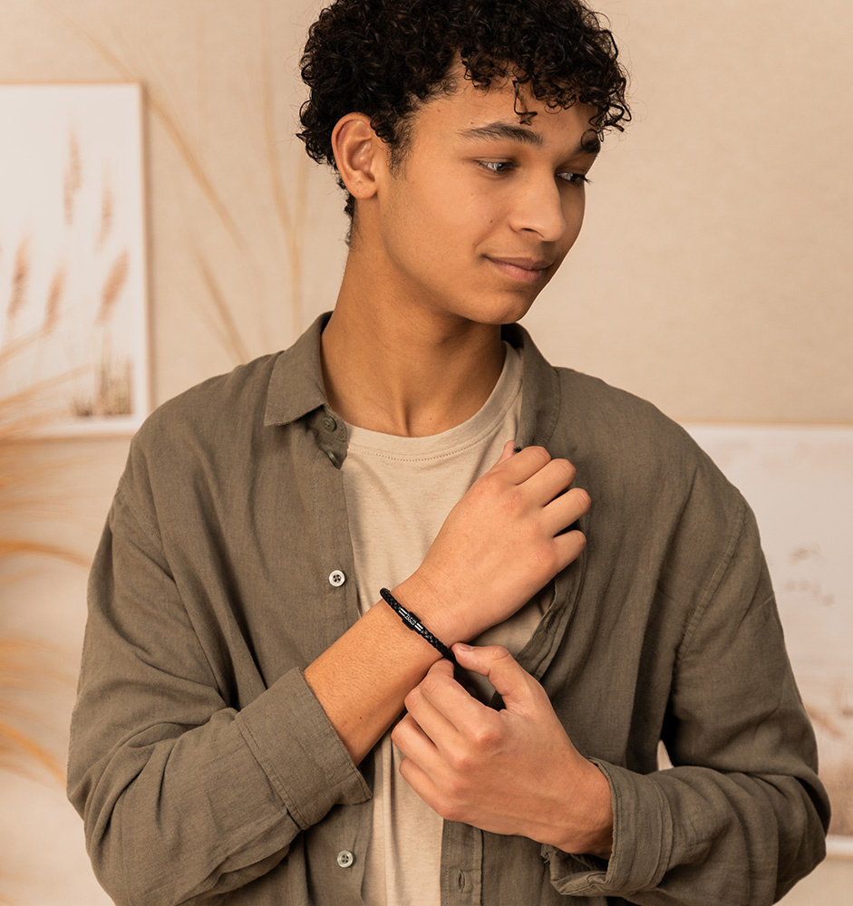 Leren Armband Jongens met Initialen  | Zwart
