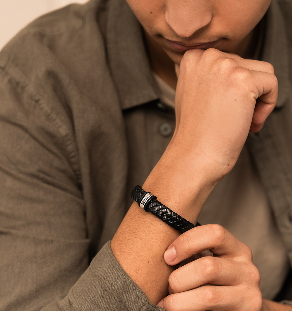 Leren Armband Jongens 'Rock' | Zilver