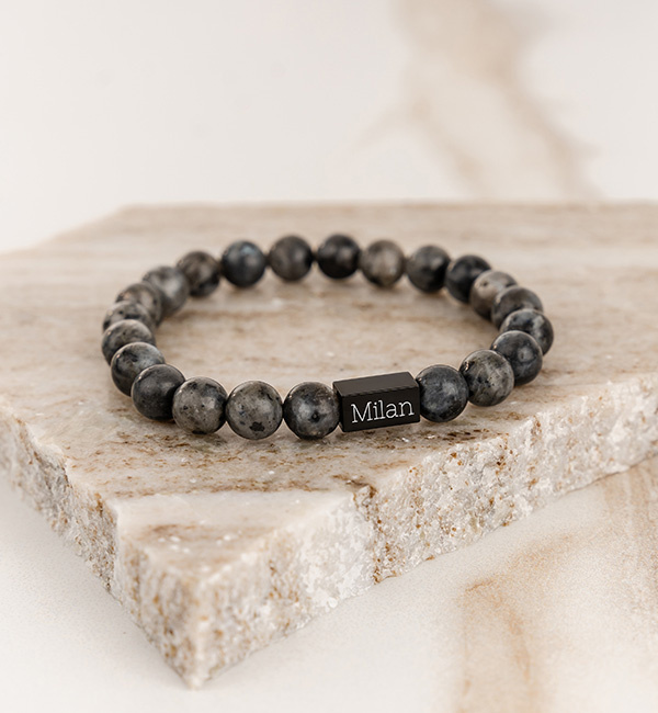 Kralenarmband Heren met initialen | Grijs