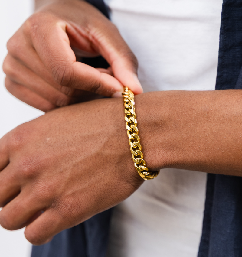 Heren Schakelarmband Cuban Link Goud I 9 mm