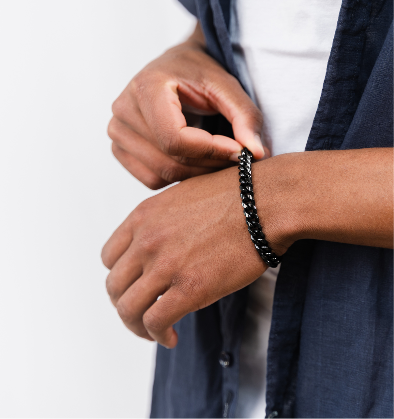 Schakelarmband Heren Cuban Link Zwart I 9 mm