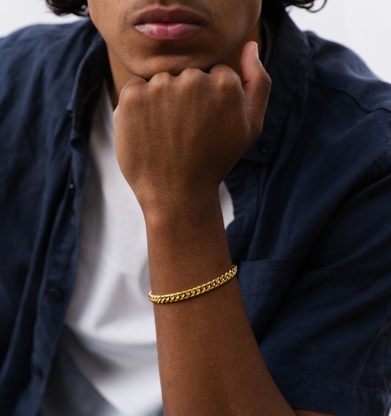 Armband Vader Zoon Set Cuban Link Goud | 4 mm