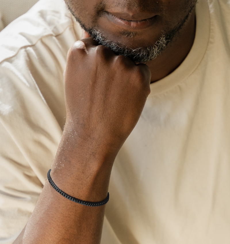 Armband Vader Zoon Set Cuban Link Zwart | 4 mm